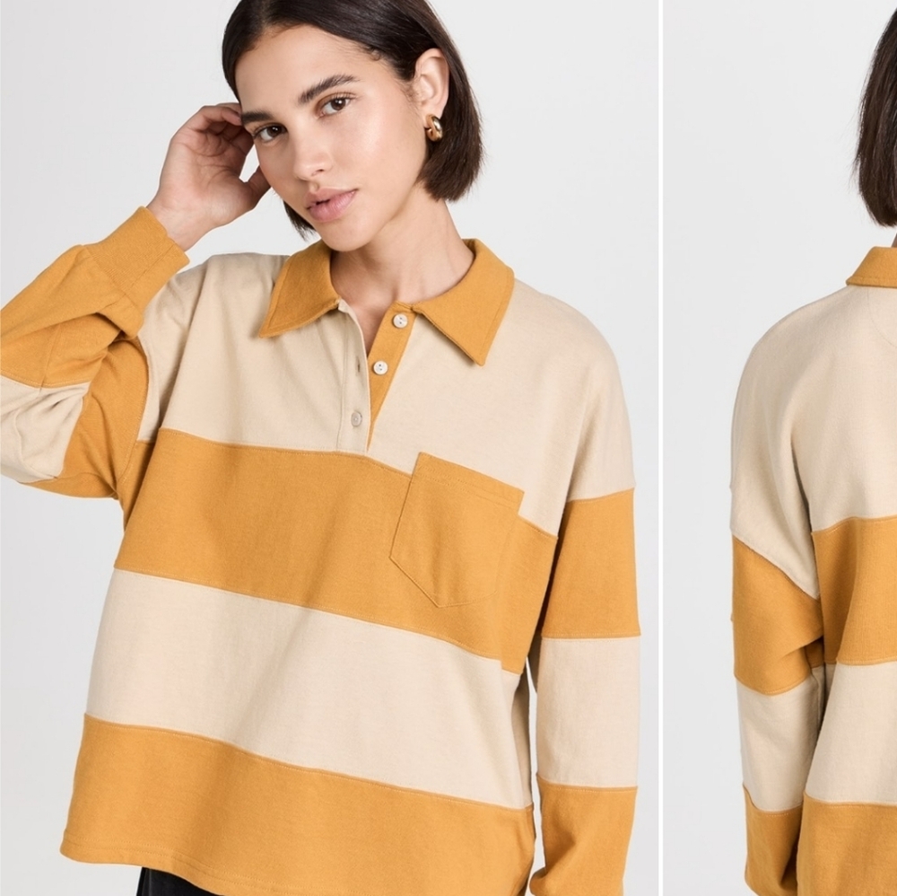 Madewell Mustard and Cream Striped Rugby Pullover - Picture 2 of 8